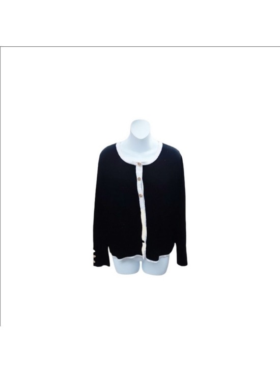 retrology Sweaters - Retrology Cardigan Sweater Black with Ivory Trim Size XL